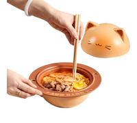 Kustimantu Bol Céramique avec Couvercle | Grand Bol À Céréales Pour Ramen Design Chat | Récipient Cuisine avec Cuillère Baguettes pour Préparation Repas Salade Petit Déjeuner Déjeuner Flocons Avoine