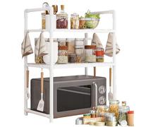 Kustimantu Étagère pour Micro-Ondes | Tablette Étagère avec Crochets - Plateau Élargi Range-Épices Double Niveau Support Machine À Pain - Maison, Garde-Manger, Camping-Car, Usage Quotidien