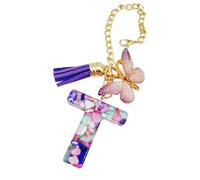 Kustimantu Gobelet à tasse, sac à lettres avec papillon et pompon, pendentif de sac à dos moderne moderne, porte-clés initial pour le travail scolaire des filles en plein air