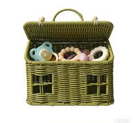 Kustimantu Panier en Forme De Maison | Décoratif Tissé Mignon avec Poignée Et Couvercle,Petit Panier Pique-Nique - pour Cueillette Fruits Légumes Œufs Fleurs Plage Extérieur Pâques