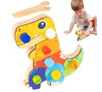 Kustimantu Tableau à vis pour petits - Jouet en bois pour jeu symbolique - Tableau dinosaure éducatif qui développe une motricité fine, une coordination visuomotrice et des activités