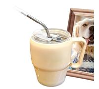 Kustimantu Verre pour café glacé - Tasse à café avec impression de lettre, paille chaude et froide anti-fuite avec poignée | Pour extérieur, camping, pique-nique, restaurant, mariage, voyage