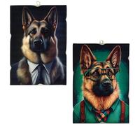 KUSTOM ART 2 tableaux de style vintage série animaux Aristocratiques chien berger allemand impression sur bois 25 x 18 cm