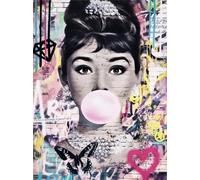 KUSTOM ART Affiche murale décorative série acteurs célèbres d'Hollywood Audrey Hepburn Bulle Rose Impression artistique sur papier couché 40 x 30 cm sans cadre
