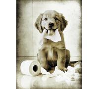 KUSTOM ART Affiche murale décorative série animaux décoration de toilette chiot chien Golden Retriever avec papier toilette impression artistique sur papier couché 40 x 30 cm sans cadre