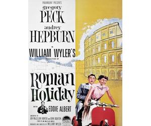 KUSTOM ART Affiche murale décorative Série Locandine Film Célèbres Roman Holiday Vacances Romaines Impression Gregory Peck Audrey Hepburn sur carton 40 x 30 cm sans cadre