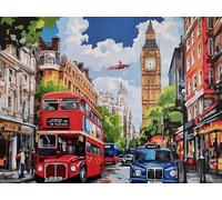 KUSTOM ART Affiche murale décorative Série Paysages et Ville Route Londres Illustration avec Bus à deux étages et Big Ben Impression artistique sur papier couché 40 x 30 cm sans cadre