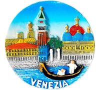 KUSTOM ART Aimant de réfrigérateur 3D de résine Venise Italie San Marco Campanile Gondola Souvenir Cadeau Maison Cuisine de collection Diamètre 6,5 cm