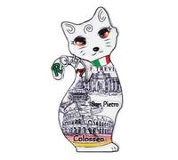 KUSTOM ART Aimant de réfrigérateur Rome en forme de chat Illustration Monuments Colisée Fontaine de Trevi Aimant 3D en résine de collection 9 x 5 cm 763-16