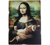 KUSTOM ART Aimant de style vintage La Gioconda Monna Lisa L. Da Vinci avec chat en bras, impression sur bois, 8 x 6 cm