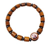 KUSTOM ART Bracelet religieux Saint Padre Pio en bois, couleur marron clair, élégant et résistant, 800/TM