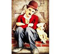 KUSTOM ART Charlie Chaplin Poster mural décoratif avec chien avec impression artistique sur papier couché 40 x 30 cm sans cadre