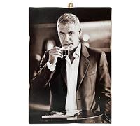 KUSTOM ART CUCUBA Tableau cadre style vintage série Acteurs et café George Clooney Impression sur bois 18 x 25 cm.
