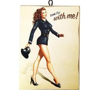 KUSTOM ART Cucuba Tableau Vintage Style Série Pin Up Aviateur Pilote Avion (Fly) Impression sur Bois 25x18 cm.
