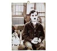 KUSTOM ART CUCUCUBA Tableau cadre style vintage série Acteurs et Café Charlie Chaplin Impression sur bois 18 x 25 cm.