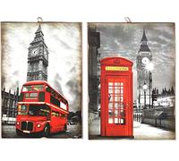 KUSTOM ART Lot de 2 tableaux de style vintage série Londres Londres de collection imprimé sur bois 25 x 18 cm
