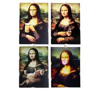 KUSTOM ART Lot de 4 tableaux style vintage La Gioconda Monna Lisa Leonardo Da Vinci Impression sur bois 25 x 18 cm.