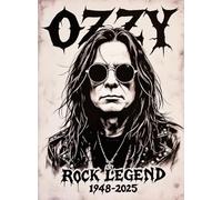 KUSTOM ART Ozzy Osbourne Rock Legend 1948 2025 Poster mural décoratif Motif chanteurs célèbres avec impression sur papier couché 40 x 30 cm sans cadre