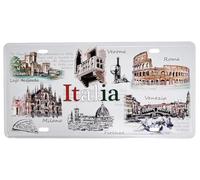 KUSTOM ART Plaque en métal motif en relief Italie Monuments illustrés et villes les plus importantes Milan Duomo Roma Colisée Venise Rialto Design artistique avec trous et aimants 31 x 15 cm ITL-1