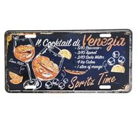 KUSTOM ART Plaque rétro en métal motif en relief Spritz Time le cocktail de Venise design vintage avec trous et aimants 30 x 15 cm