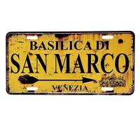 KUSTOM ART Plaque rétro en métal, motif en relief Venise, panneau indications pour basilique Saint-Marc, design vintage avec trous et aimants 30 x 15 cm