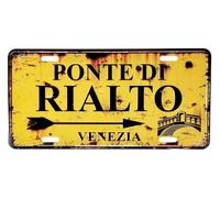 KUSTOM ART Plaque rétro en métal motif en relief Venise panneau indications pour pont du Rialto design vintage avec trous et aimants 30 x 15 cm
