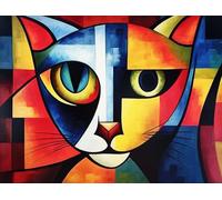KUSTOM ART Poster décoratif mural, série peintres célèbres, chat abstrait, style Picasso, impression artistique sur carton, 40 x 30 cm, sans cadre