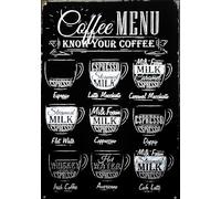 KUSTOM ART Poster mural décoratif Menu Coffee Connaissez votre café Know Your Coffee Impression artistique sur papier couché 40 x 30 cm sans cadre