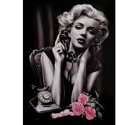 KUSTOM ART Poster mural décoratif série acteurs célèbres Marilyn Monroe qui pleure en noir et blanc avec téléphone et roses colorées, impression artistique sur papier couché 40 x 30 cm sans cadre