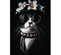 KUSTOM ART Poster mural décoratif série animaux Aristocratiques chat avec lunettes et couronne de lys en tête impression artistique sur papier couché 40 x 30 cm sans cadre