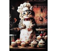 KUSTOM ART Poster mural décoratif série animaux Aristocratiques chat cuisinier pâtissier impression artistique sur papier couché 40 x 30 cm sans cadre