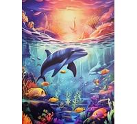 KUSTOM ART Poster mural décoratif série animaux dauphin vie marine avec coucher de soleil impression artistique sur papier couché 40 x 30 cm sans cadre