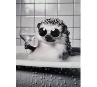 KUSTOM ART Poster mural décoratif série animaux hérisson lunettes et cocktail imprimé artistique sur papier couché 40 x 30 cm sans cadre