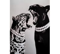 KUSTOM ART Poster mural décoratif série animaux léopard et panthère avec collier imprimé artistique sur papier couché 40 x 30 cm sans cadre