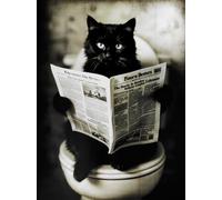 KUSTOM ART Poster mural décoratif série animaux meuble toilette chat avec journal sur eau impression artistique sur papier couché 40 x 30 cm sans cadre