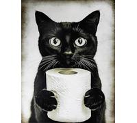 KUSTOM ART Poster mural décoratif série animaux meuble toilette chat avec papier toilette imprimé artistique sur papier couché 40 x 30 cm sans cadre