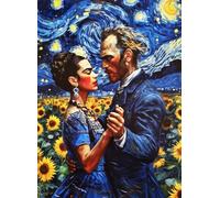 KUSTOM ART Poster mural décoratif série de peintures célèbres nuit étoilée parodie avec Frida Kahlo et Vincent van Gogh danse entre tournesols impression artistique sur papier couché 40 x 30 cm sans