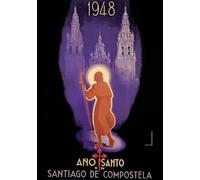 KUSTOM ART Poster Mural Décoratif Série Locandine Événements Espagne Chemin Santiago de Compostelle 1948 Année Sainte Impression sur Papier Patiné 42x30cm Sans Cadre