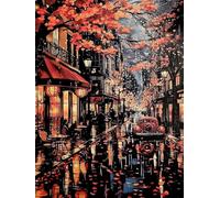 KUSTOM ART Poster mural décoratif série paysages et ville route Paris dans une soirée automne pluvieuse impression artistique sur papier couché 40 x 30 cm sans cadre