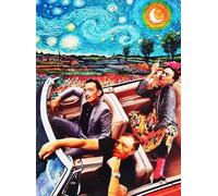 KUSTOM ART Poster mural décoratif série Peintures célèbres Nuit étoilée Parodie avec Salvador Dali Frida Kahlo et Vincent Van Gogh en voiture, impression sur papier couché 40 x 30 cm sans cadre