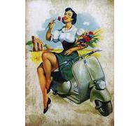 KUSTOM ART Poster mural Moto Scooter Pin-Up Impression artistique sur papier couché 40 x 30 cm sans cadre