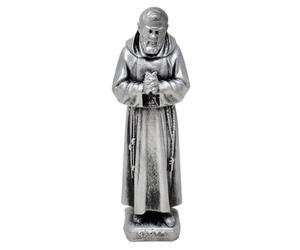 KUSTOM ART Santino Soprammobile Ornementale Statue religieuse Saint Padre Pio de Pietralcina en métal, couleur argent, hauteur 17 cm