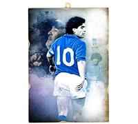 KUSTOM ART Tableau à carreaux style vintage Série Grands Champions sportifs Diego Armando Maradona Impression sur bois MDF 25x18 cm