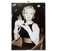 KUSTOM ART Tableau cadre style vintage série Acteurs & Café Marilyn Monroe Impression sur bois 18 x 25 cm.