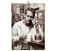 KUSTOM ART Tableau cadre style vintage série Attori & Café Paul Newman Impression sur bois 18 x 25 cm.
