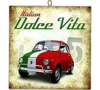 KUSTOM ART Tableau de style vintage La Dolce Vita F. 500 imprimé sur bois 15 x 15 cm