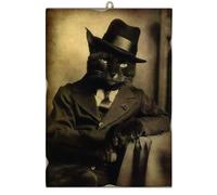 KUSTOM ART Tableau de style vintage série animaux Aristocratiques chat élégant de collection imprimé sur bois 25 x 18 cm