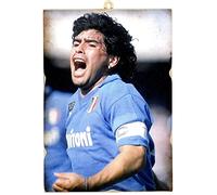KUSTOM ART Tableau de style vintage série Diego Armando Maradona Impression sur bois 25 x 18 cm.