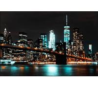 KUSTOM ART Tableau de table ou murale série Images Métropole New York pont Brooklyn de nuit impression sur bois 30 x 21 cm