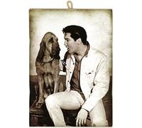 KUSTOM ART Tableau encadré style vintage Elvis Presley avec son chien de collection Impression sur bois pour décoration restaurant pizzeria bar hôtel